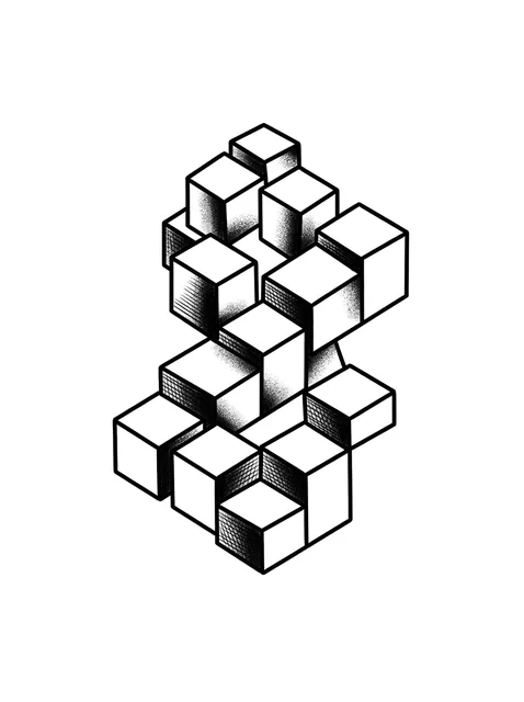 Black and grey 3D abstract tattoo design
