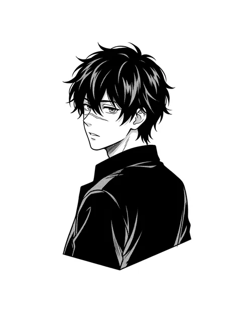 Black and grey anime eye tattoo design: a raised collar