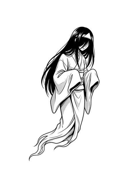 Black and grey anime ghost and woman portrait tattoo design