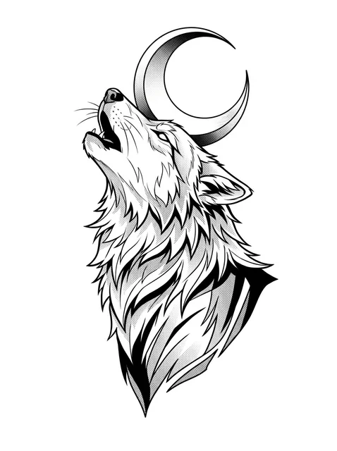 anime Wolf tattoo design, black and grey