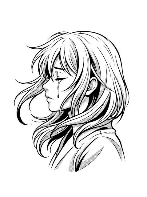 Black and grey anime woman portrait tattoo design