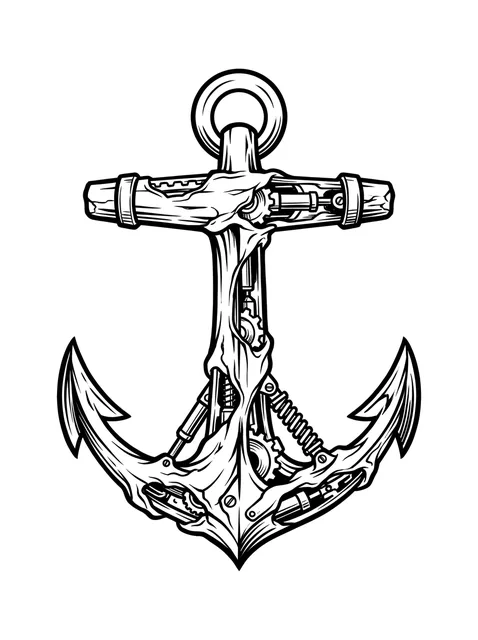 Black and grey biomechanical anchor tattoo design