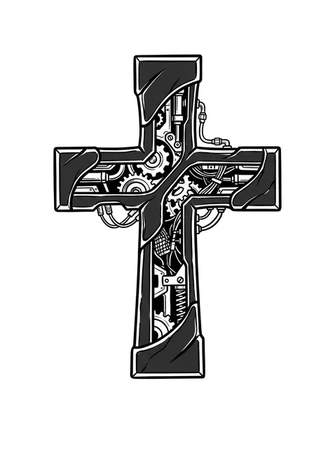 Black and grey biomechanical cross tattoo design