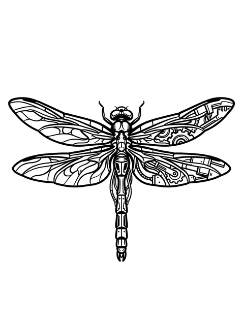 Black and white biomechanical dragonfly tattoo design