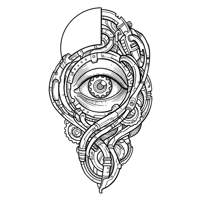Black and grey biomechanical eye tattoo design