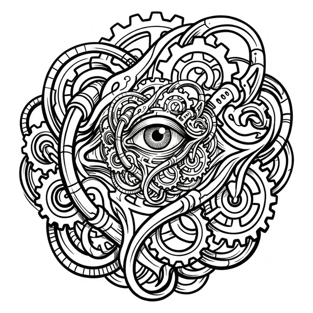 Black and white biomechanical eye tattoo design
