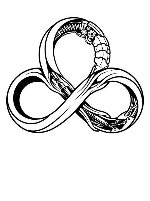 Black and white biomechanical infinity tattoo design