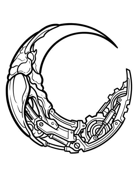 Black and grey biomechanical moon tattoo design: a crescent moon