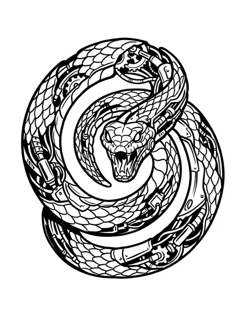 Black and white biomechanical snake and ouroboros tattoo design
