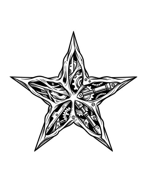 Black and white biomechanical star tattoo design