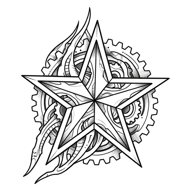 Black and grey biomechanical star tattoo design