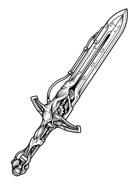 Black and grey biomechanical sword tattoo design
