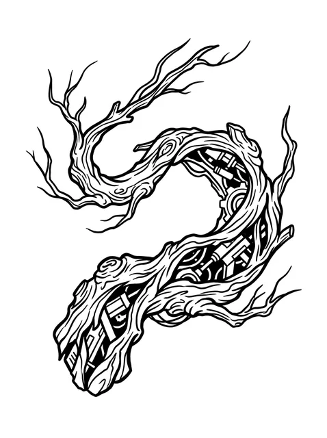 Black and white biomechanical tree tattoo design