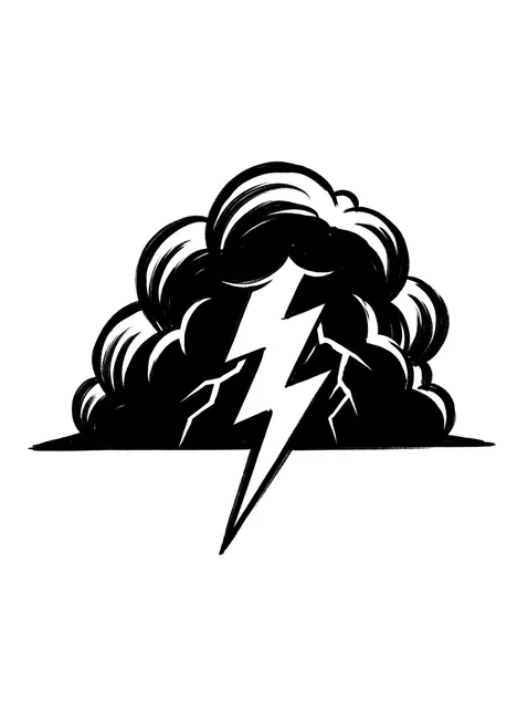 Black and white blackout lightning and cloud tattoo design