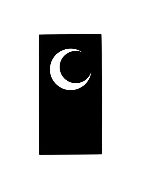Black and white blackout moon tattoo design: the upper half of a tall solid black vertical panel