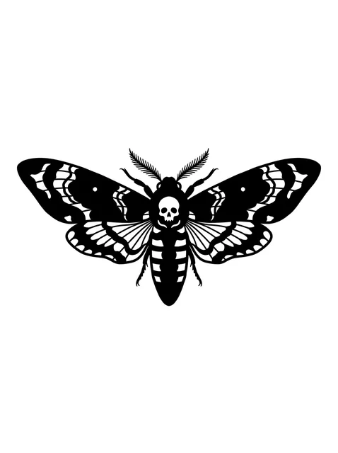 Black and white blackout moth tattoo design