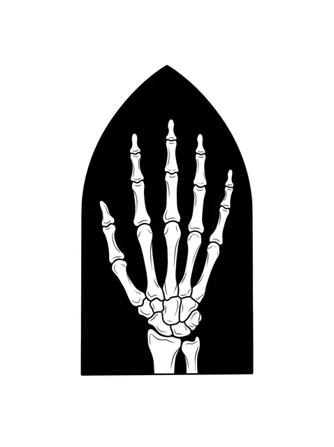 Black and white blackout skeleton hand tattoo design