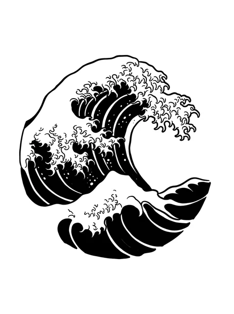 Black and white blackout wave tattoo design