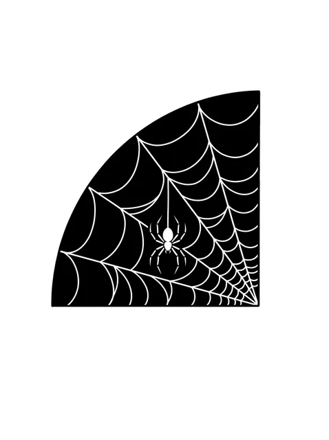 Black and white blackout web and spider tattoo design: a solid black quarter disc