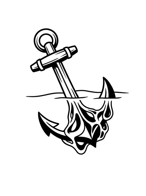 Black and white blackwork shark and anchor tattoo design: an anchor partially submerged in water