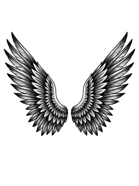 Black and white blackwork angel wings tattoo design