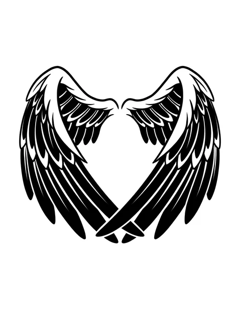 Black and white blackwork angel wings tattoo design: a pair of angel wings