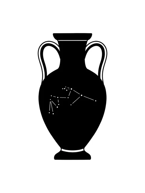 Tattoo-Vorlage mit dem Sternzeichen Wassermann und einem Sternbild, Stil: Blackwork, in Schwarz-Grau