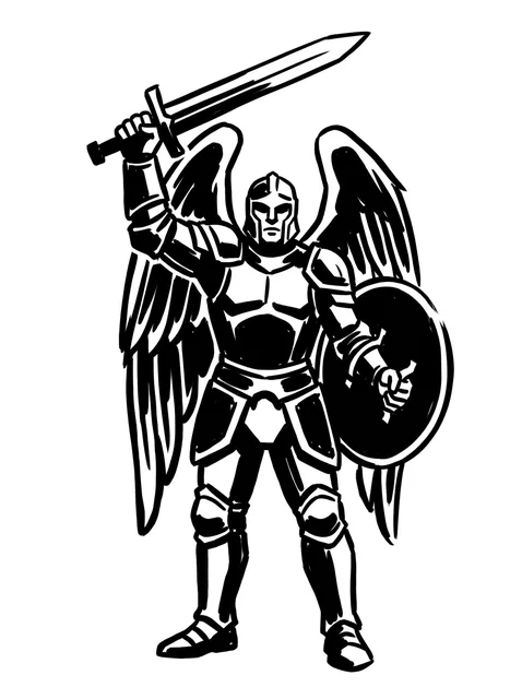 Black and white blackwork archangel and angel wings tattoo design