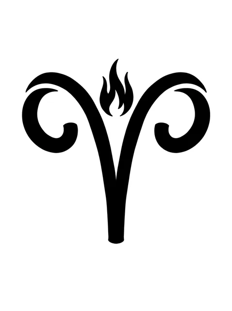 Black and white blackwork aries and fire tattoo design
