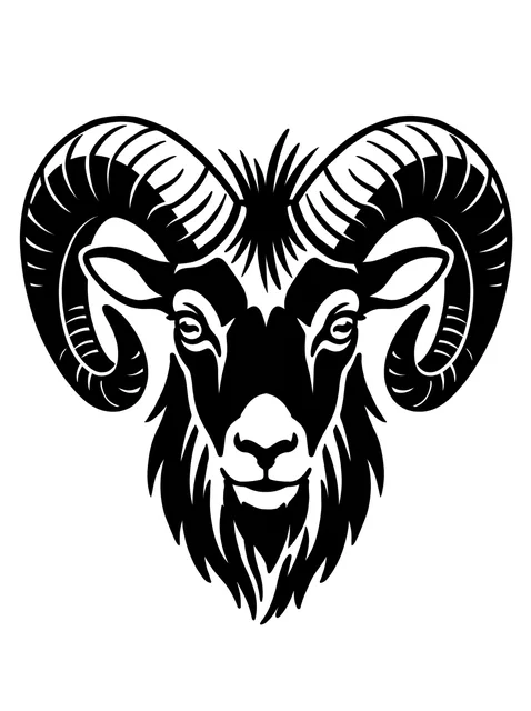 Black and white blackwork aries and goat tattoo design