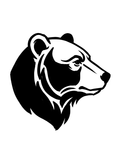 Black and white blackwork bear tattoo design: the head of a bear in profile