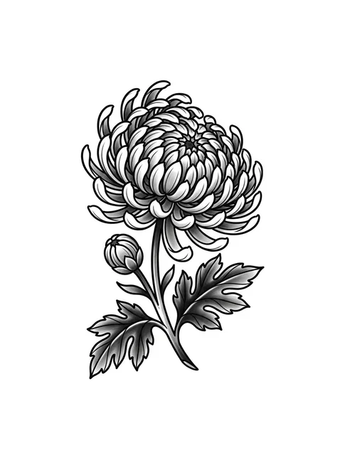 Black and white blackwork birth flower and chrysanthemum tattoo design
