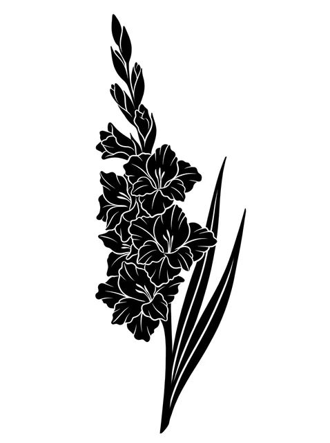 Black and white blackwork birth flower and gladiolus tattoo design