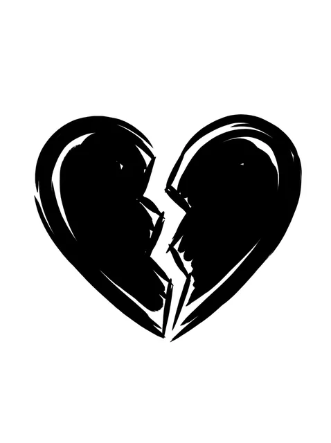 Black and white blackwork broken heart tattoo design