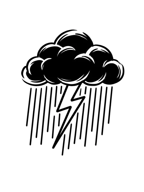 Black and white blackwork cloud and lightning tattoo design