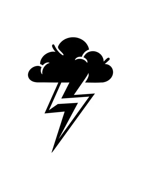 Black and white blackwork cloud and lightning tattoo design