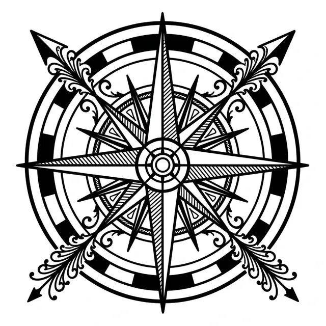 blackwork Compass tattoo design, black and grey