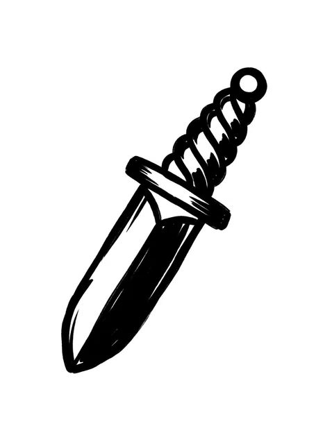 Black and white blackwork dagger tattoo design: a twisted hilt and a sharp blade