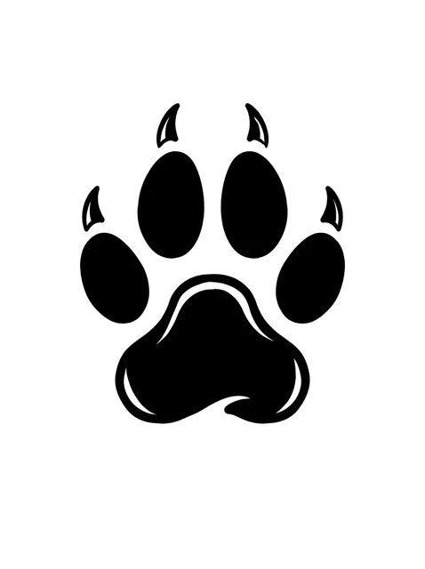 Black and white blackwork dog and paw tattoo design: a stylized animal paw print with sharp claws