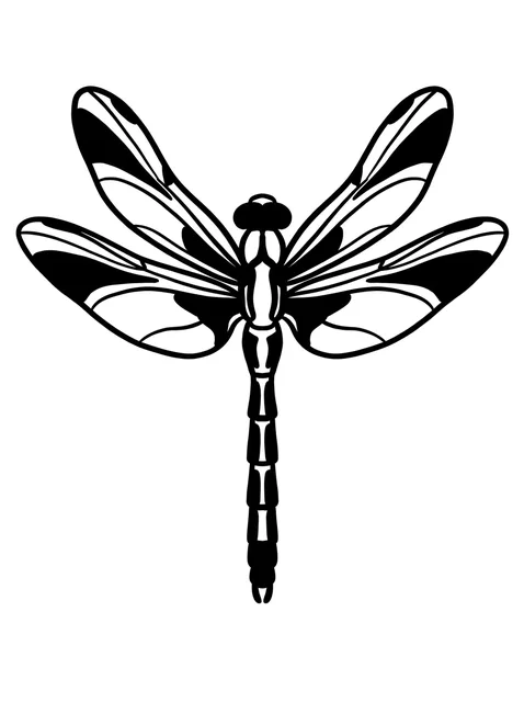 Black and white blackwork dragonfly tattoo design: the white spaces to create a dynamic visual
