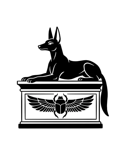 Black and white blackwork egyptian and anubis tattoo design