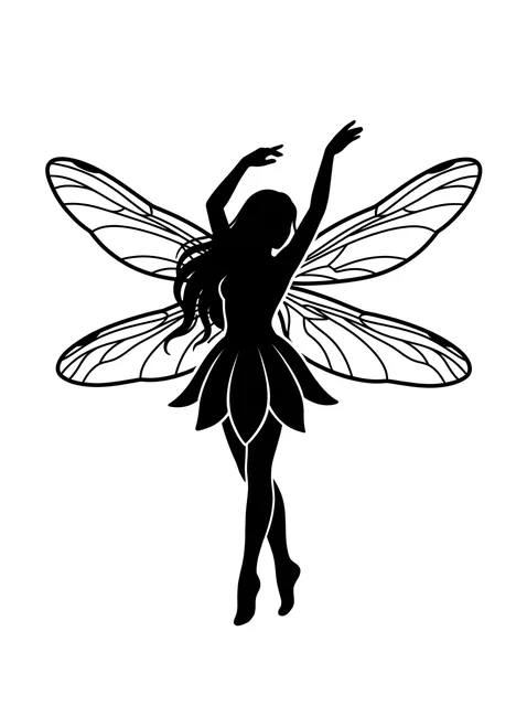Black and white blackwork fairy tattoo design