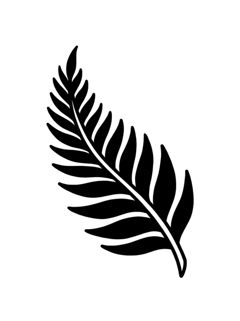 Black and white blackwork fern tattoo design: its midrib left white, the leaflets