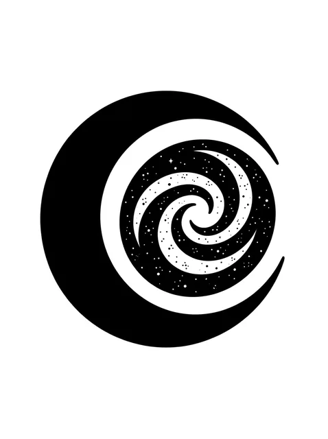 Black and white blackwork galaxy and moon tattoo design