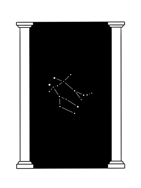 Diseño de tatuaje de gemini y constellation de estilo blackwork en negro y gris