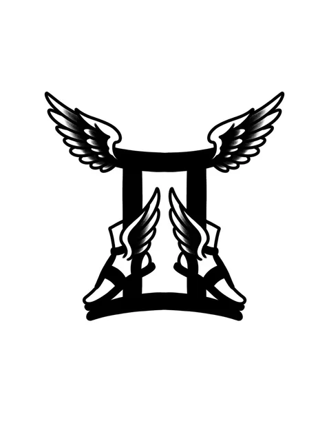 Diseño de tatuaje de gemini de estilo blackwork en negro y gris
