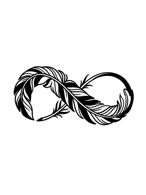 Black and white blackwork feather and infinity tattoo design