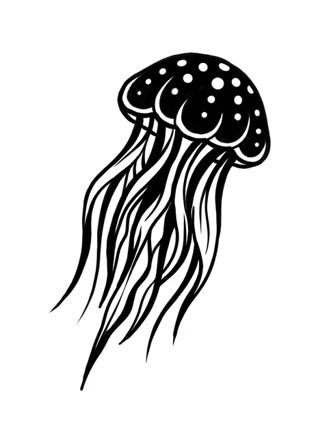 Black and white blackwork jellyfish tattoo design: a solid black bell dotted