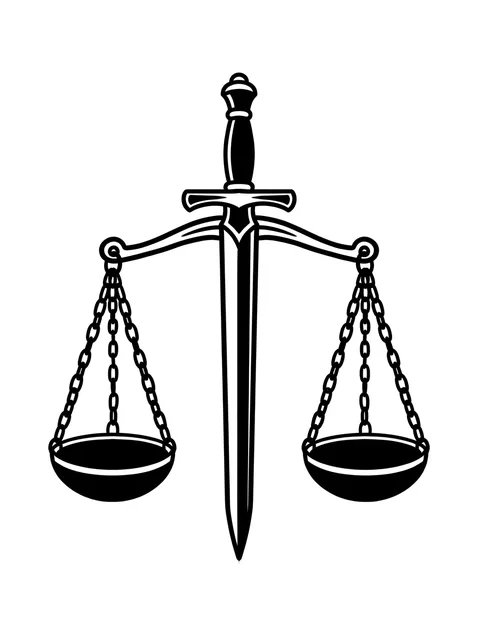 Black and white blackwork libra and sword tattoo design