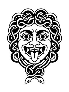 Black and white blackwork medusa and snake tattoo design